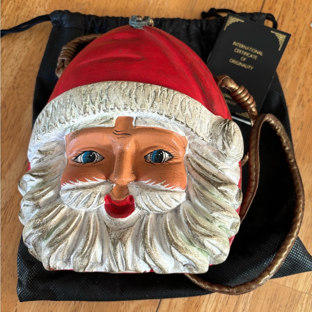 Collectible Timmy Woods Santa Purse-Wooden Carved/Painted Beverly Hills Handbag